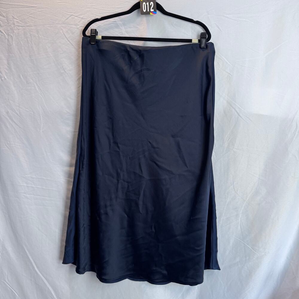 Lane Bryant Navy Blue Satin Midi Skirt Plus Size 18 High Waist A-Line Elastic